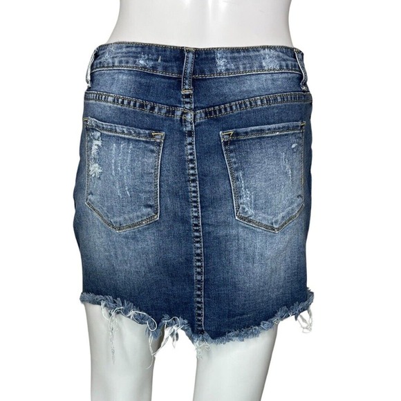KanCan Skirt Juniors 3 25" Blue Denim Pencil Straight Mini Skirt Distress Casual - Picture 4 of 7